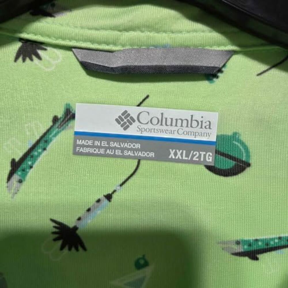 Columbia Men's xxl short sleeve polo light green fishing print new with tags - Picture 2 of 4